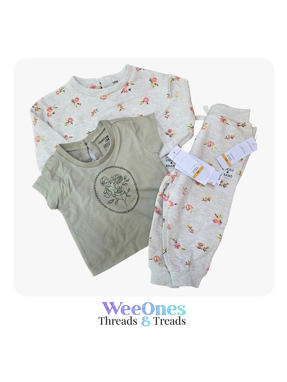 Lucky Brand Baby Floral Sweatshirt and Pants Set 12M